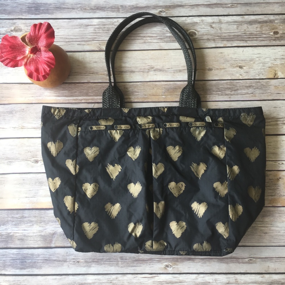 LeSportSac black nylon bag with gold heart